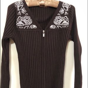 Brown sip up sweater with faux rhinestone  zipper